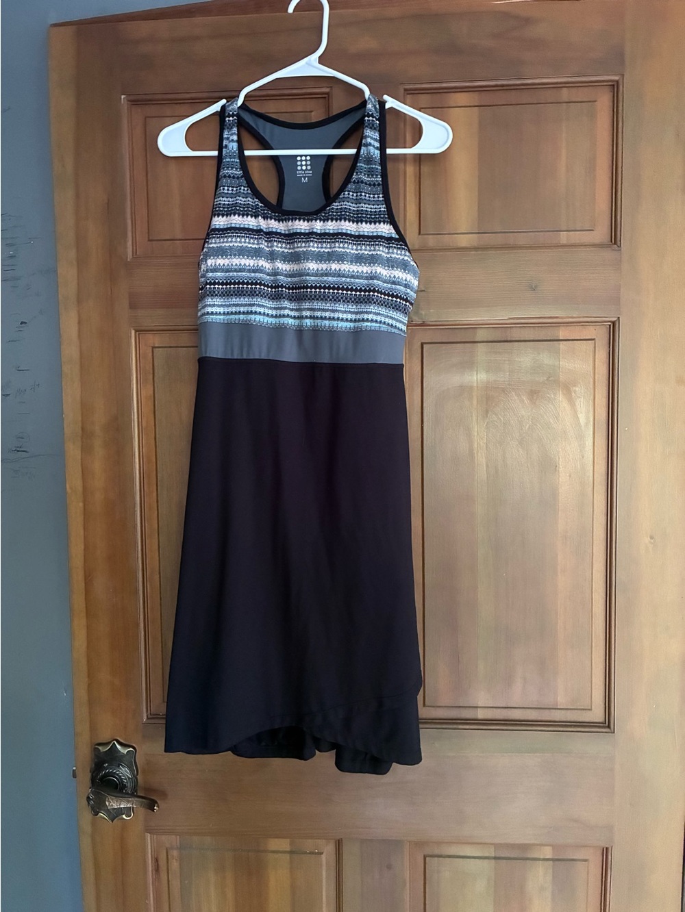 Title Nine, T9 Black and Gray Patterned Racerback Dress, Size Medium